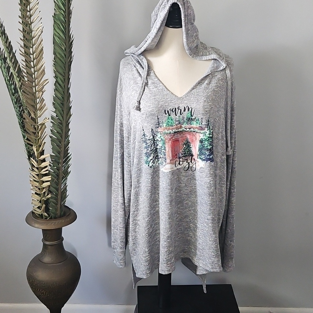 Cato Heather Gray Hoodie with "Warm And Cozy" Graphics